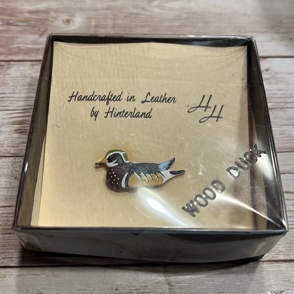 Vintage Handcrafted Leather Mallard Duck Lapel Tack Tie Pin - Multicolor